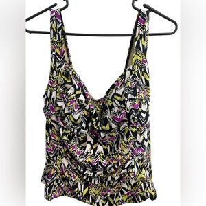 Swimsuits For All Black and White Fitted Ruched Tank Top